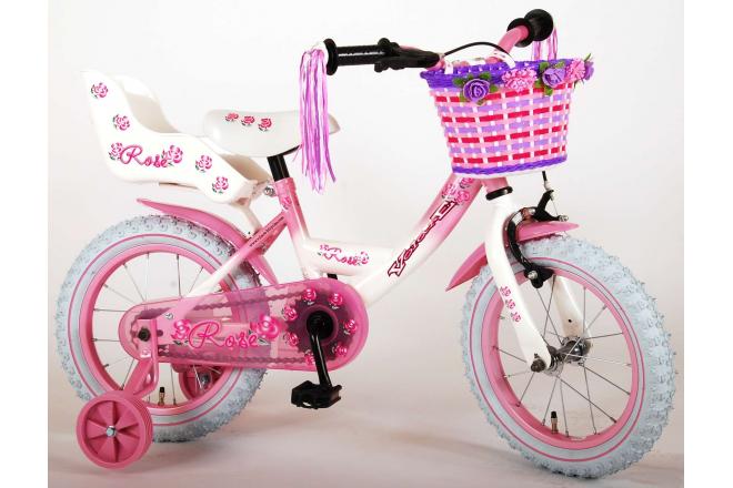 Volare Rose Kinderfiets - Meisjes - 14 inch - Roze Wit - 95% afgemonteerd