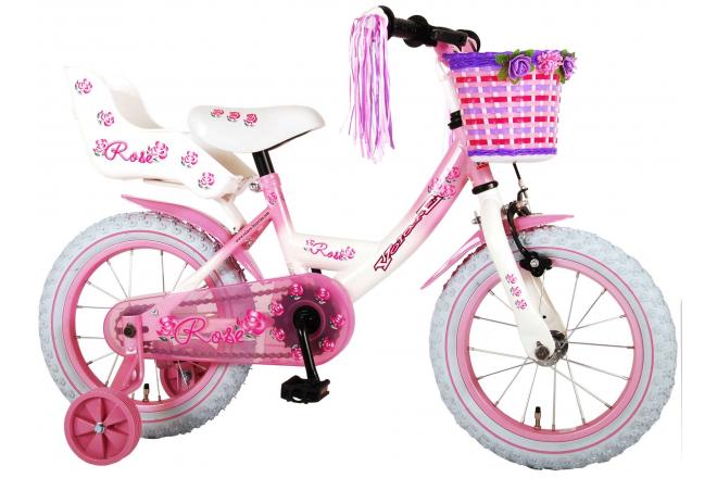 Volare Rose Kinderfiets - Meisjes - 14 inch - Roze Wit - 95% afgemonteerd