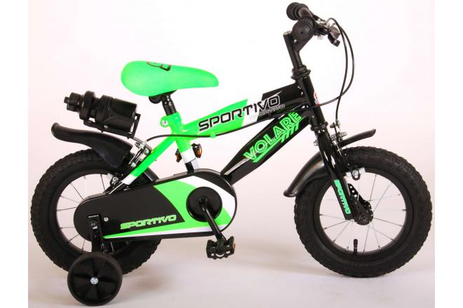 Volare Sportivo Kinderfiets - Jongens - 12 inch - Neon Groen Zwart - Twee Handremmen - 95% afgemonteerd