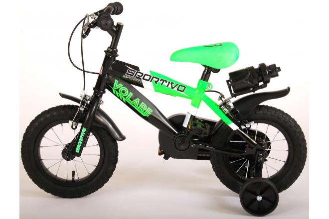 Volare Sportivo Kinderfiets - Jongens - 12 inch - Neon Groen Zwart - Twee Handremmen - 95% afgemonteerd