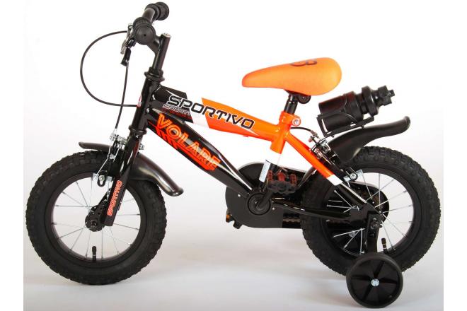 Volare Sportivo Kinderfiets - Jongens - 12 inch - Neon Oranje Zwart - Twee Handremmen - 95% afgemonteerd