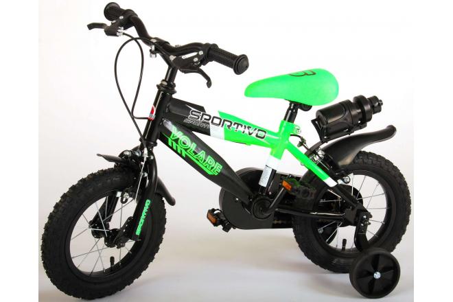 Volare Sportivo Kinderfiets - Jongens - 12 inch - Neon Groen Zwart - Twee Handremmen - 95% afgemonteerd