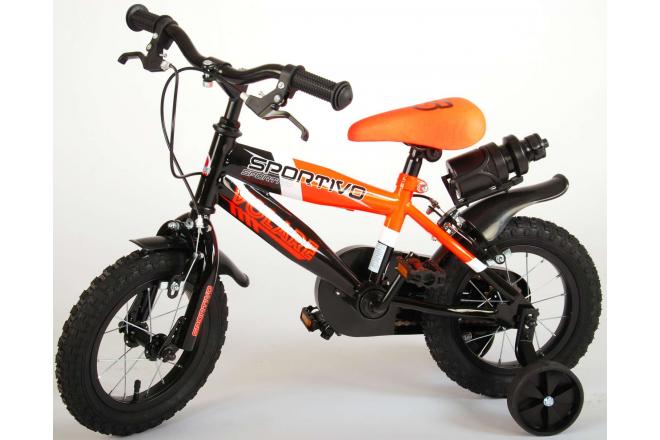 Volare Sportivo Kinderfiets - Jongens - 12 inch - Neon Oranje Zwart - Twee Handremmen - 95% afgemonteerd