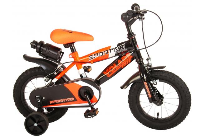 Volare Sportivo Kinderfiets - Jongens - 12 inch - Neon Oranje Zwart - Twee Handremmen - 95% afgemonteerd