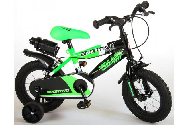 Volare Sportivo Kinderfiets - Jongens - 12 inch - Neon Groen Zwart - Twee Handremmen - 95% afgemonteerd