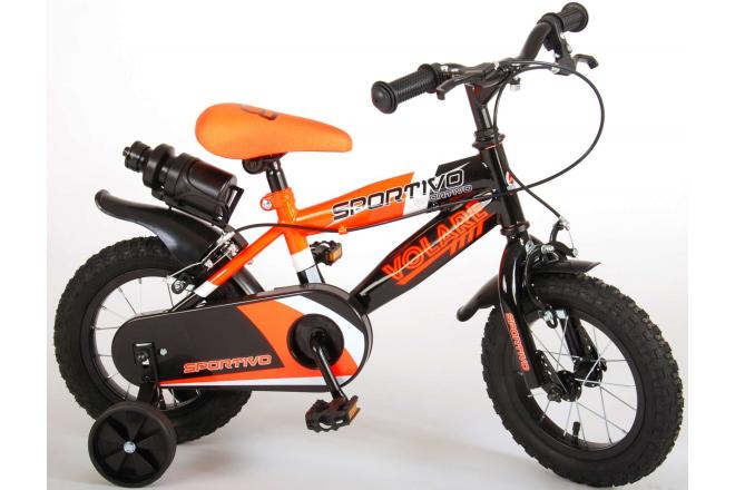 Volare Sportivo Kinderfiets - Jongens - 12 inch - Neon Oranje Zwart - Twee Handremmen - 95% afgemonteerd