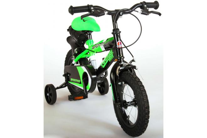 Volare Sportivo Kinderfiets - Jongens - 12 inch - Neon Groen Zwart - Twee Handremmen - 95% afgemonteerd