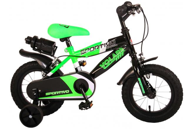 Volare Sportivo Kinderfiets - Jongens - 12 inch - Neon Groen Zwart - Twee Handremmen - 95% afgemonteerd