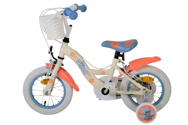 Disney Stitch Kinderfiets - Meisjes - 12 inch - Twee handremmen - Crème Koraal Blauw