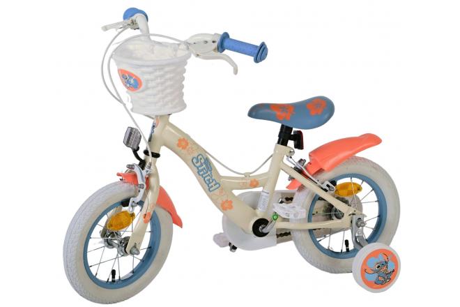 Disney Stitch Kinderfiets - Meisjes - 12 inch - Twee handremmen - Crème Koraal Blauw