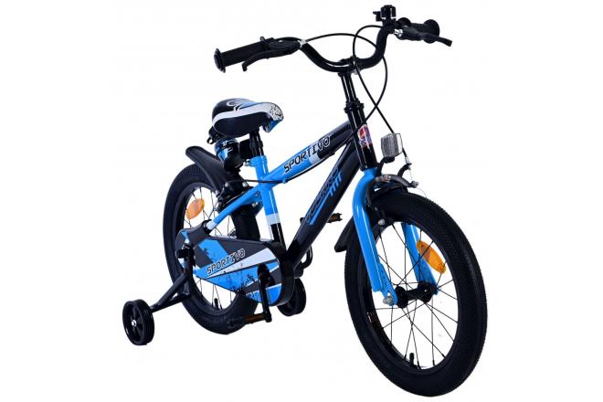 Volare Sportivo Kinderfiets - Jongens - 16 inch - Blauw Zwart - Twee Handremmen