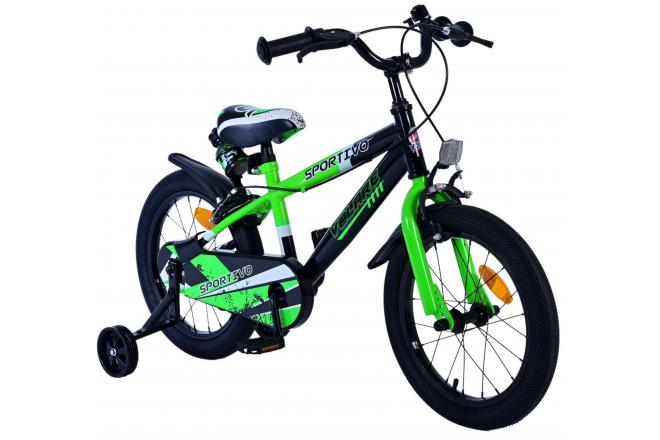 Volare Sportivo Kinderfiets - Jongens - 16 inch - Groen Zwart - Twee Handremmen