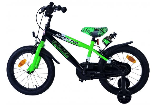 Volare Sportivo Kinderfiets - Jongens - 16 inch - Groen Zwart - Twee Handremmen