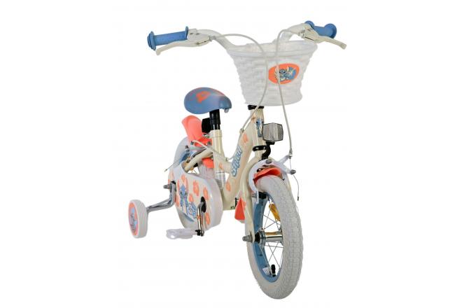 Disney Stitch Kinderfiets - Meisjes - 12 inch - Twee handremmen - Crème Koraal Blauw